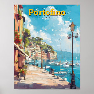 Poster Viagens vintage de Arte da Itália Portofino