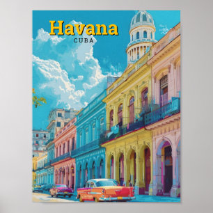 Poster Viagens vintage de Arte de Havana Cuba