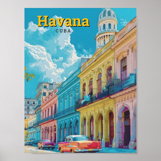 Poster Viagens vintage de Arte de Havana Cuba (Frente)