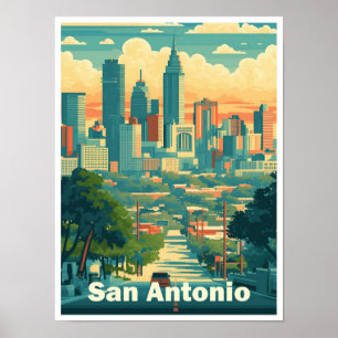 Poster Viagens vintage de Arte de San Antonio Texas USA