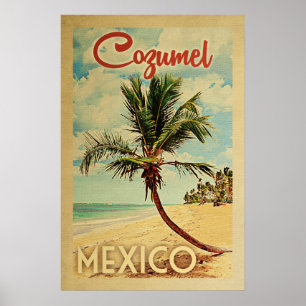 Poster Viagens vintage de Árvore Palm Cozumel