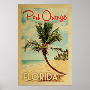 Poster Viagens vintage de Árvore Palm Laranja de Porta