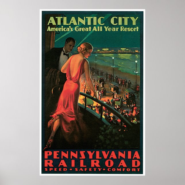 Póster Viagens vintage de Atlantic City New Jersey (Frente)