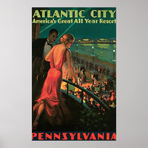 Póster Viagens vintage de Atlantic City New-jersey