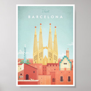 Póster Viagens vintage de Barcelona