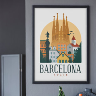 Poster Viagens vintage de Barcelona