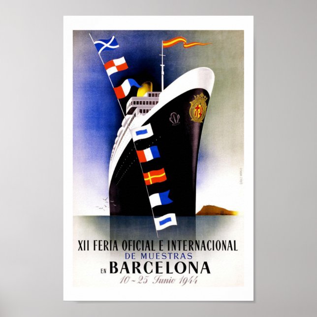Poster Viagens vintage de Barcelona (Frente)