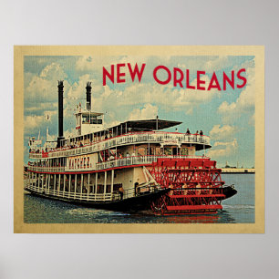 Poster Viagens vintage de Barcos do Rio Nova Orleans