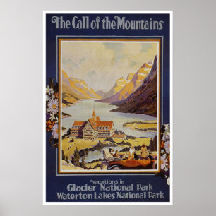 Póster Viagens vintage de Canadá dos lagos Waterton