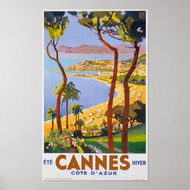 Poster Viagens vintage de Cannes (Frente)