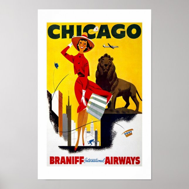 Póster Viagens vintage de Chicago (Frente)
