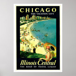 Póster Viagens vintage de Chicago Illinois Beach