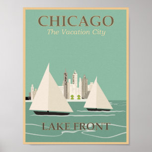 Poster Viagens vintage de Chicago Illinois Lakefront