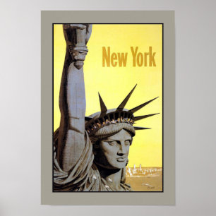Póster Viagens vintage de Estátua da Liberdade de Nova Io