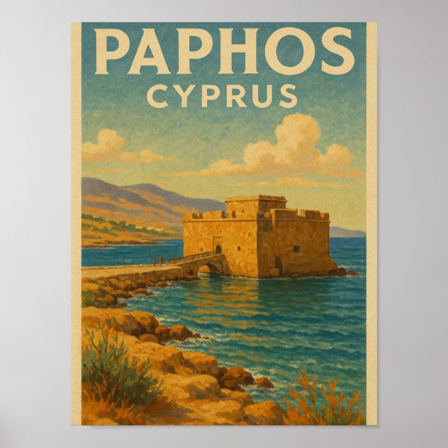 Poster Viagens vintage de Forte de Chipre (Frente)