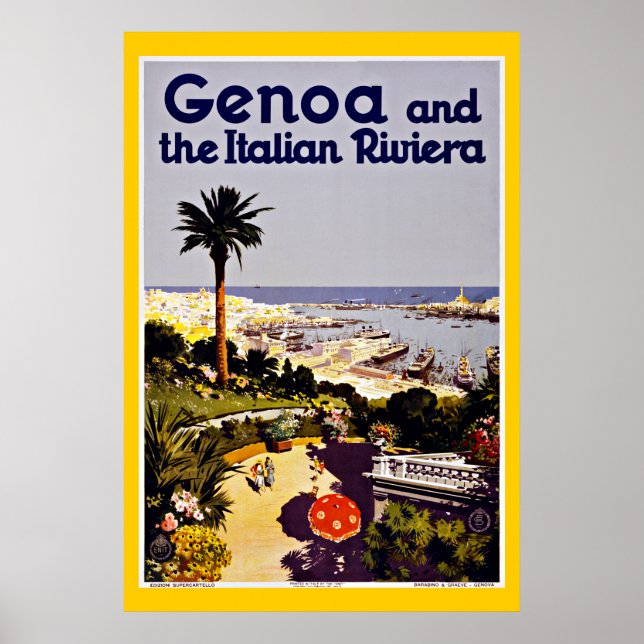 Poster Viagens vintage de Genova Itália (Frente)