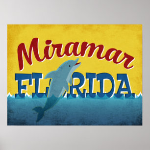 Poster Viagens vintage de golfinhos do Miramar Florida