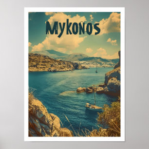 Poster Viagens vintage de Grécia Clássica do Mykonos
