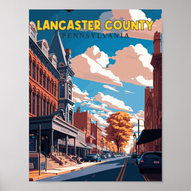 Poster Viagens vintage de Lancaster County Pensilvânia EU (Frente)