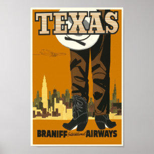 Poster Viagens vintage de linha aérea Texas USA Aviation