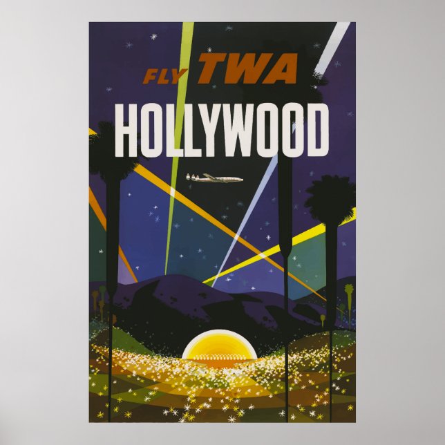 Poster Viagens vintage de Luzes de Hollywood (Frente)