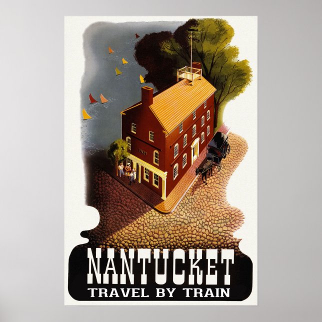 Póster Viagens vintage de Massachusetts Nantucket (Frente)
