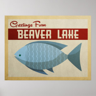 Poster Viagens vintage de Peixe Azul no Lago Beaver
