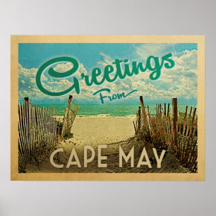 Poster Viagens vintage de praia de Cape May