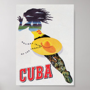 Poster Viagens vintage de praia de Cuba