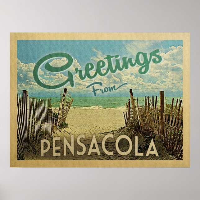 Poster Viagens vintage de Praia de Pensacola (Frente)