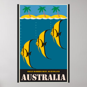 Poster Viagens vintage de recifes de Excelente da Austrál