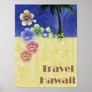 Poster Viagens vintage de Retro de Praia Tropical do Hava