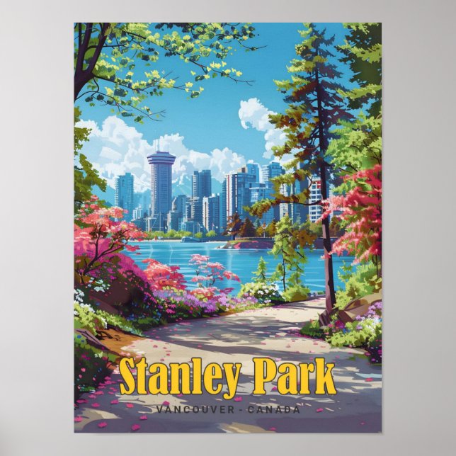 Poster Viagens vintage de Stanley Park Vancouver Canadá (Frente)