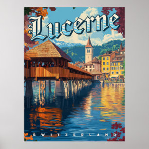 Poster Viagens vintage de Suiça de Luzerna