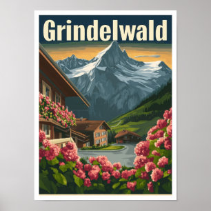 Poster Viagens vintage de Suiça Grindelwald
