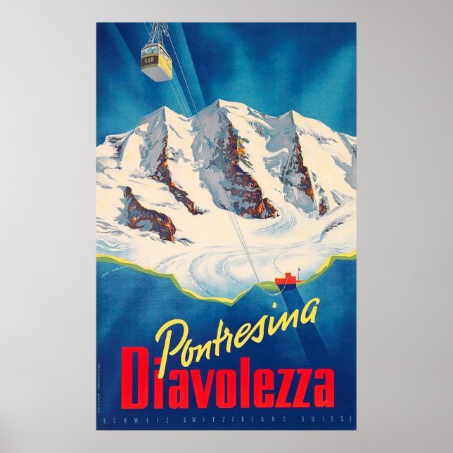 Póster Viagens vintage de Suiça Pontresina Diavolezza (Frente)