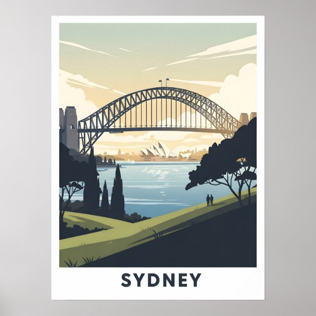 Poster Viagens vintage de Sydney harbor (Frente)
