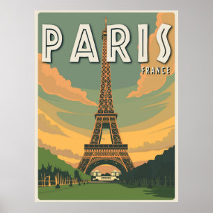 Poster Viagens vintage de Torre Eiffel em Paris França