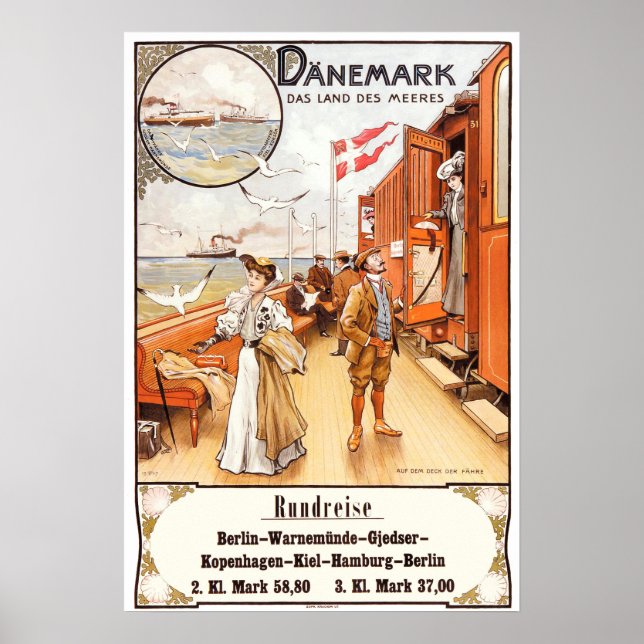 Poster Viagens vintage - Dinamarca (Frente)