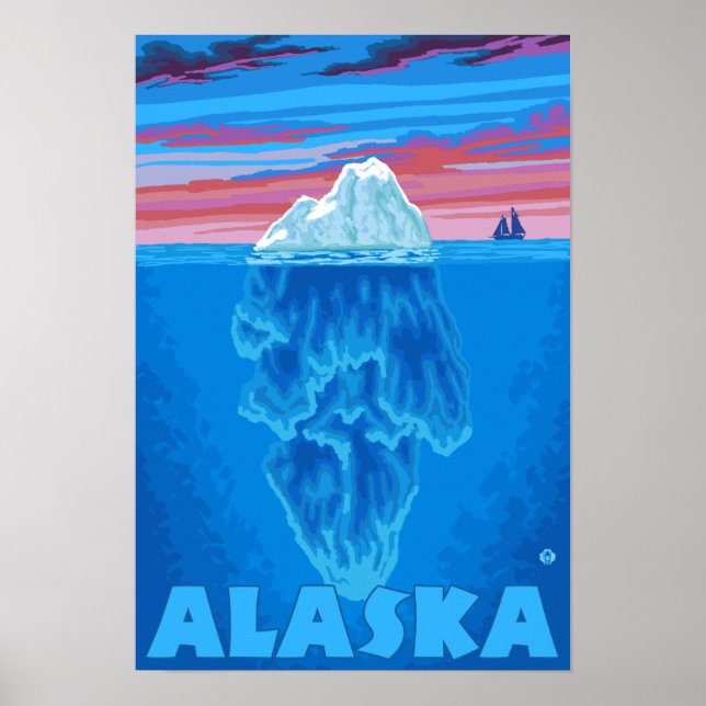 Póster Viagens vintage do Alaska Iceberg (Frente)
