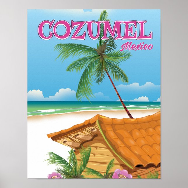 Poster Viagens vintage do Cozumel México (Frente)