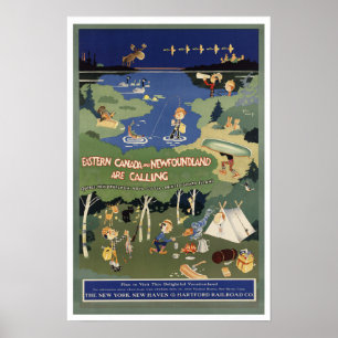 Poster Viagens vintage do ~ de Canadá da ilha de Terra