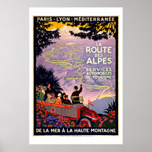 Póster Viagens vintage do DES Alpes France da rota do La