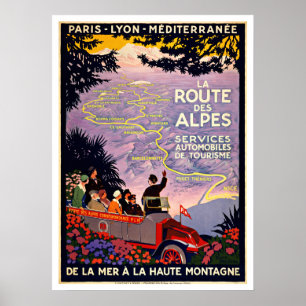 Póster Viagens vintage do DES Alpes France da rota do La