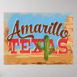 Poster Viagens vintage do Deserto do Cartoon do Texas Ama