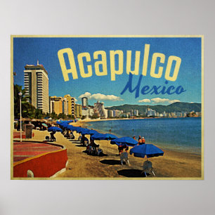 Póster Viagens vintage do México Acapulco