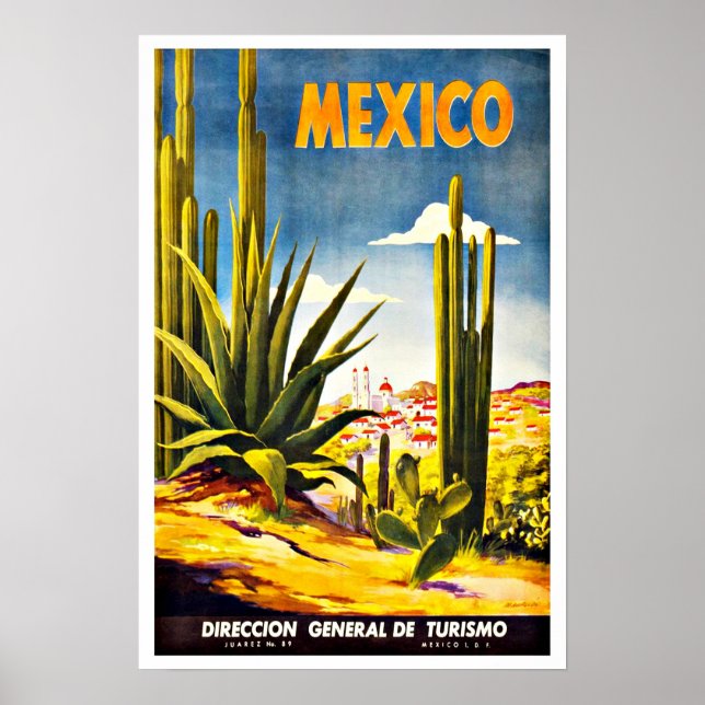 Póster Viagens vintage do México Cactus (Frente)