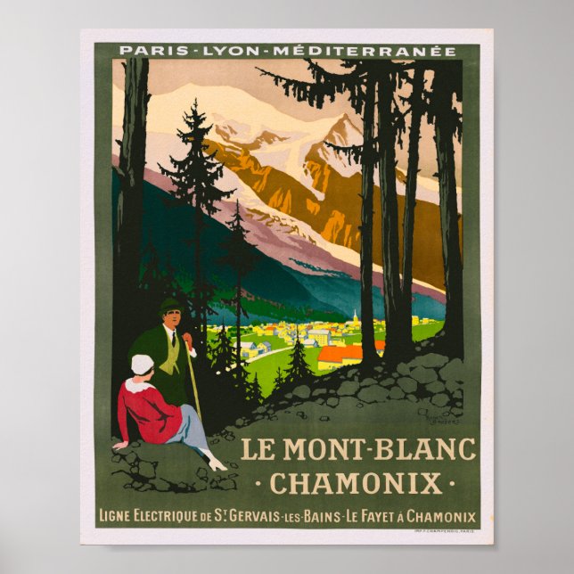 Poster Viagens vintage do Monte Blanc Chamonix França (Frente)