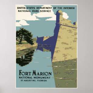 Poster Viagens vintage do Monumento Nacional Fort Marion