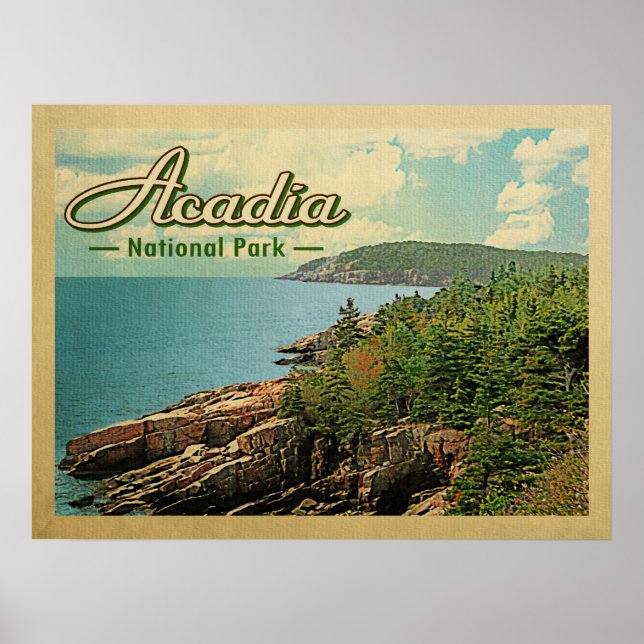 Poster Viagens vintage do Parque Nacional Acadia (Frente)